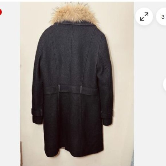 WOMENS SOIA & KYO BLACK DOUBLE BREASTED WOOL COAT REMOVABLE RACCOON FUR SZ LARGE - Picture 7 of 10